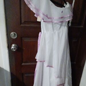 Beautiful half Shoulder Gown pink ribbon and Ruffle Pure sequence